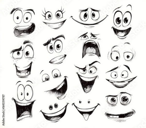 Fototapeta Collection of cartoon faces with various expressions