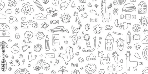Fototapeta Doodle Art Seamless Pattern with Whimsical Hand Drawn Elements