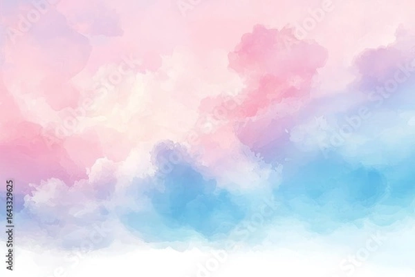 Fototapeta Dreamy soft pastel pink and blue watercolor sky background with smooth gradient and subtle texture for graphic design