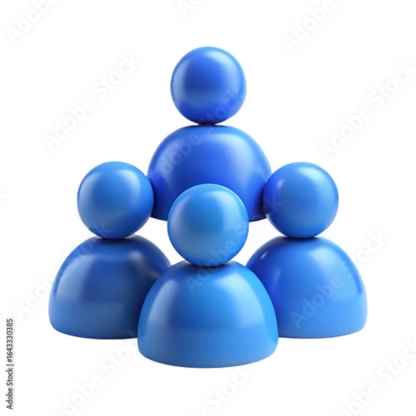 Fototapeta A team of five blue stylized people icons arranged hierarchically.
