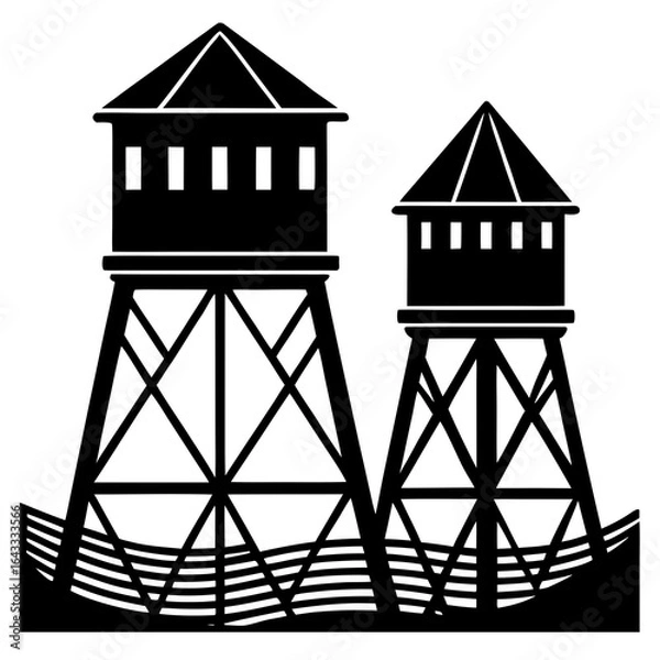 Fototapeta Retro Water Tower Graphic - High-Quality SVG File