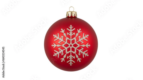 Fototapeta Red christmas ornament with glitter snowflake design isolated on the transparent background for festive holiday decorations