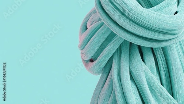 Fototapeta Teal, textured, knotted, abstract form against a pastel backdrop