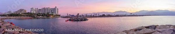 Fototapeta Gulf of Aqaba Sunrise panorama, Eilat and Aqaba