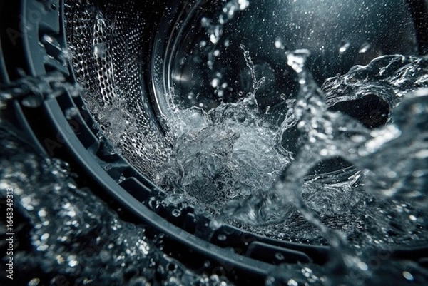 Fototapeta Washing machine drum in action with water splashes