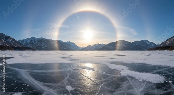 Fototapeta Frozen Lake Sun Halo Mountain Range Scenic View