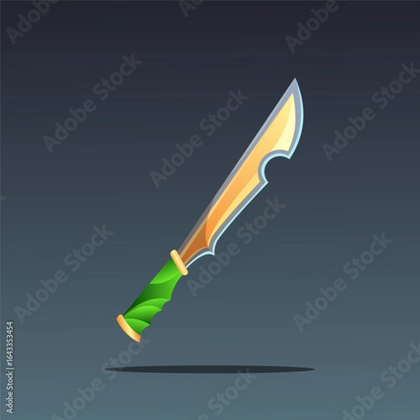 Obraz Fantasy Sword Illustration with Green Handle and Golden Blade