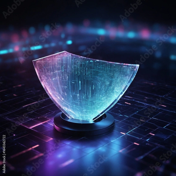 Fototapeta Secure digital shield glowing with data on futuristic circuit board