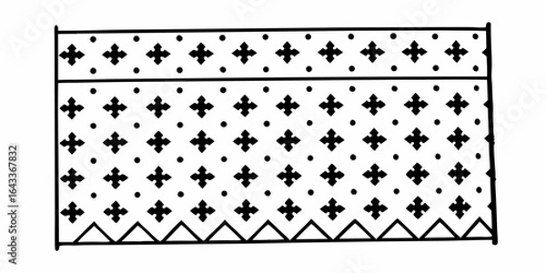 Fototapeta Black and white rectangular pattern with crosses and dots above triangles in a simple geometric design style on transparent background