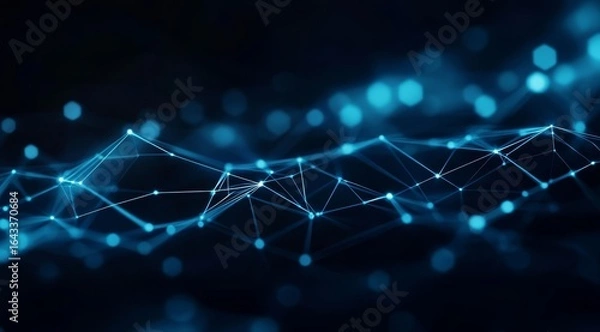 Obraz Abstract Blue Network with Connected Nodes and Lines