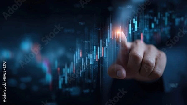Obraz Hand Touching Financial Chart Business Growth Technology Concept.