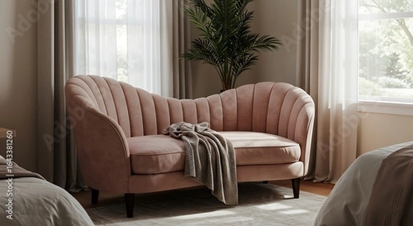 Fototapeta Pink Sofa with Throw in Bedroom