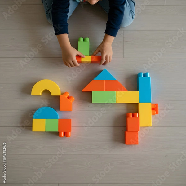 Fototapeta little boy playing with multi blocks