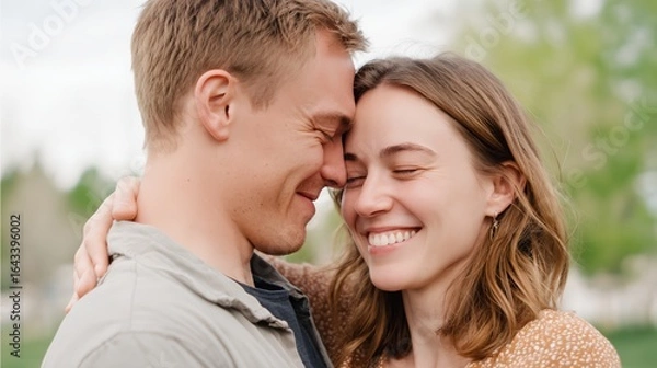 Fototapeta Man and a woman are hugging each other.