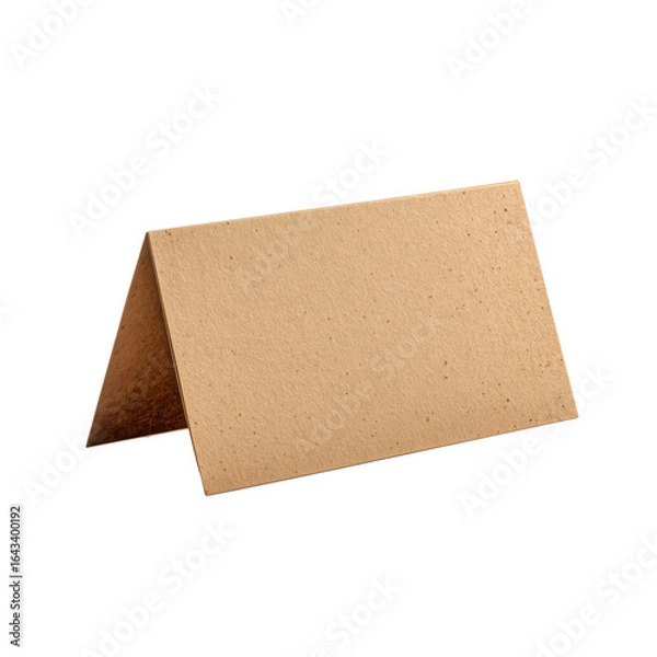 Fototapeta Minimalist blank brown kraft paper card standing folded, ideal for product mockups, invitations, or business branding.
