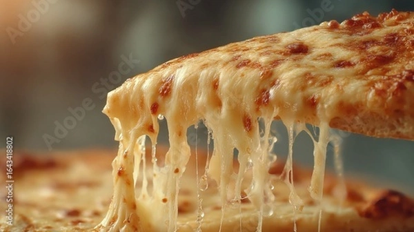 Obraz Delicious cheese pizza with stretching cheese captured in a cozy setting during mealtime
