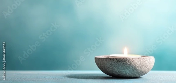Fototapeta The tranquil candle illuminating a serene ambiance in a minimalist setting.