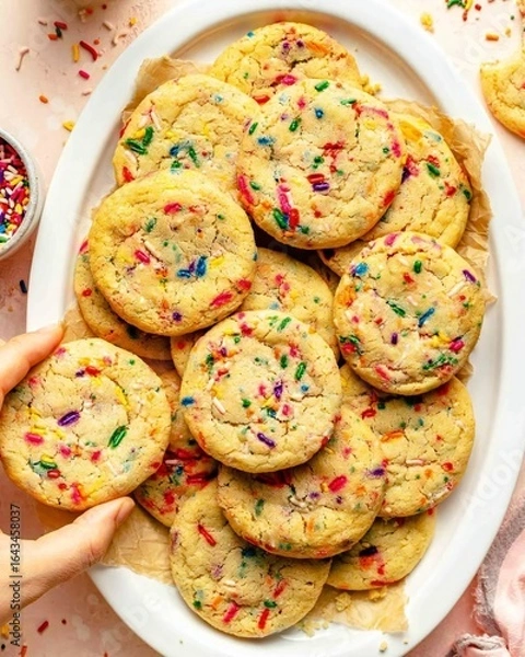 Fototapeta Colorful Funfetti sprinkle cookies on a platter