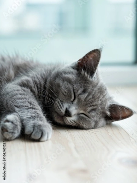 Obraz Sleeping grey cat indoor home environment cute animal photography calm atmosphere close-up view