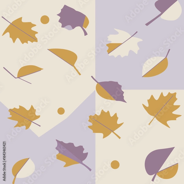 Obraz Abstract autumn leaves pattern with pastel background. Geometric design with floating leaves in muted tones. Modern graphic design with a nature theme -