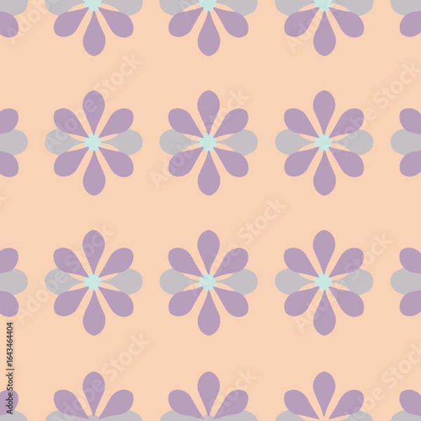 Obraz Lilac and light-grey flower pattern on a pale peach background. Abstract floral design with repeating motif.