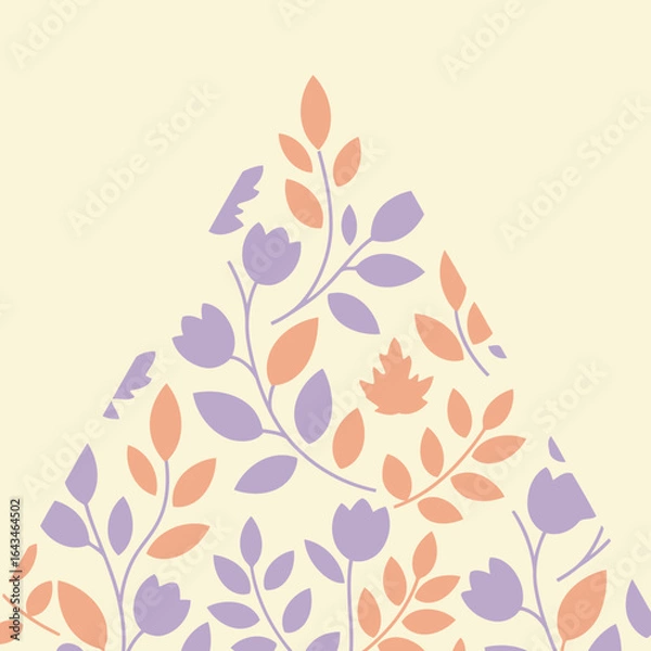 Obraz Floral pattern design with pastel colors in a geometric triangle shape. Simple, repetitive floral pattern of mauve flowers and coral leaves on a light beige background.