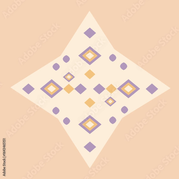 Obraz Geometric star pattern with pastel colors on a light peach background. Abstract design with overlapping diamonds and circles.