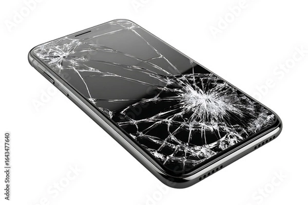 Fototapeta Broken smartphone screen isolated on transparent background
