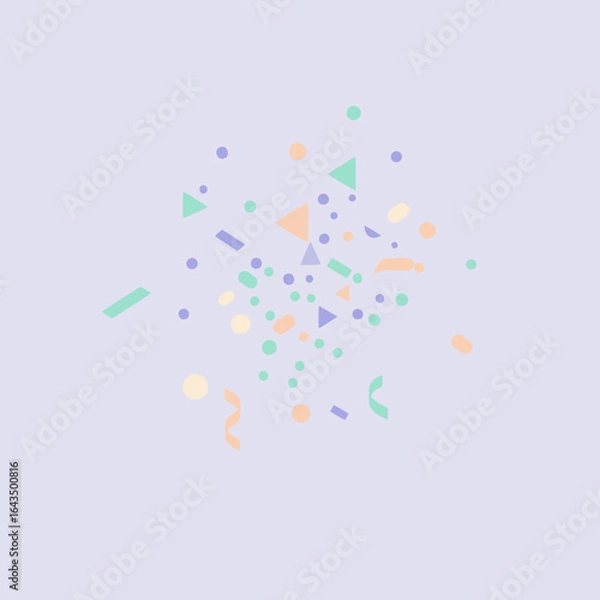Fototapeta Pastel geometric confetti on a light lavender background. Abstract shapes in soft pastel colors falling with a celebratory, festive feel.