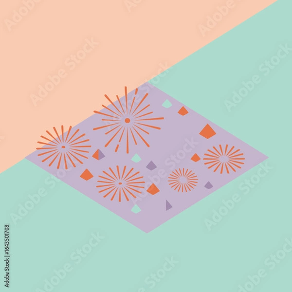 Fototapeta Abstract fireworks design with pastel colors on a geometric background.