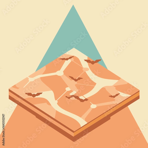 Fototapeta Isometric map of a city with bats, Halloween theme