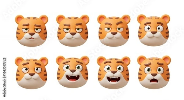 Fototapeta Cartoon tiger faces set expressions