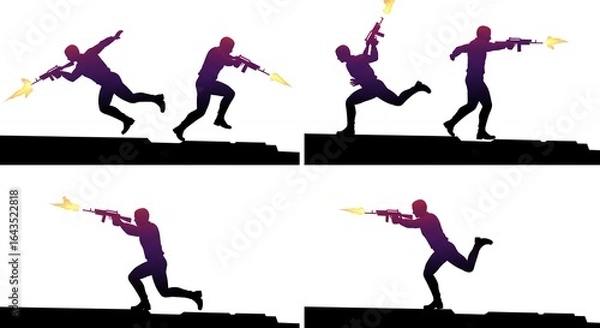 Fototapeta Silhouette figures in action