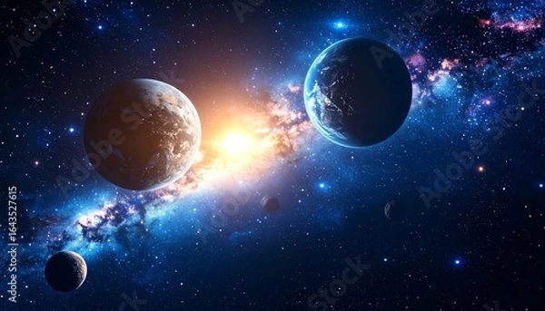 Fototapeta Stunning cosmic background with planets and a radiant nebula, a celestial vista