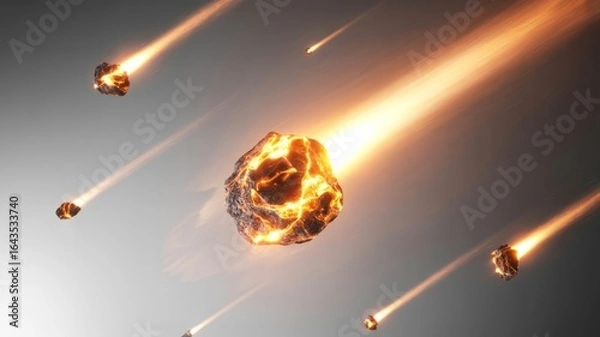 Obraz Meteor shower with burning rocks falling from space towards the planet