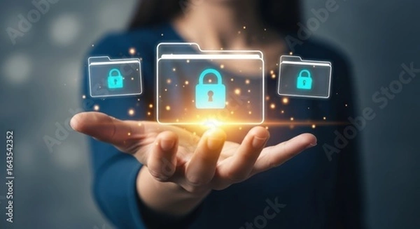 Fototapeta Digital security and data protection with locked files