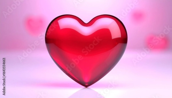 Fototapeta Glossy red heart on a soft pink background