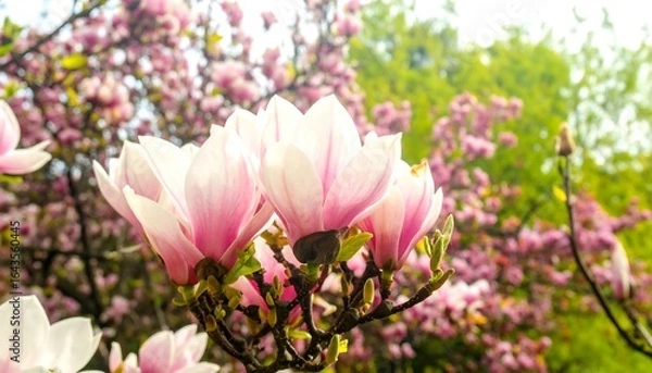 Fototapeta Delicate pink magnolia blossoms in spring