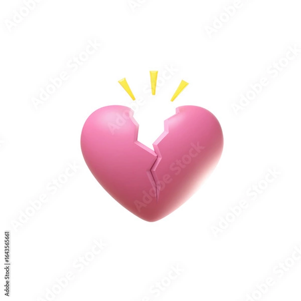 Fototapeta A digitally rendered pink heart appears fractured, displaying a jagged separation at its apex