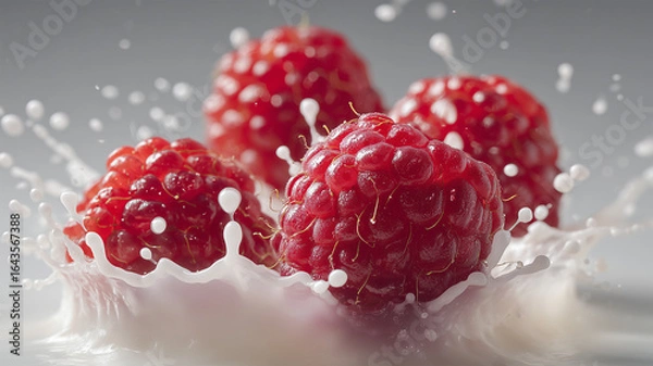 Fototapeta ミルクに浮かぶラズベリーの煌めき