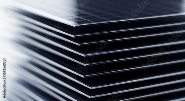 Fototapeta Macro shot of photovoltaic wafer edges showing smooth cuts and precise thickness from advanced slicing tools.