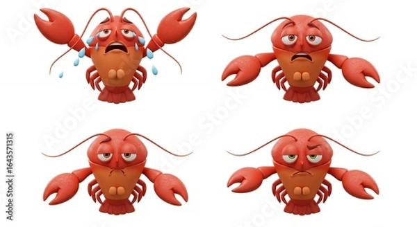 Fototapeta Cartoon lobster character set with different expressions