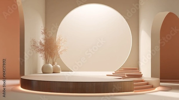 Fototapeta Sleek Clear Stage Mockup in Warm and Cool Color Combinations