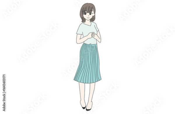 Fototapeta 夏服を着た女性が微笑んでいるイラスト