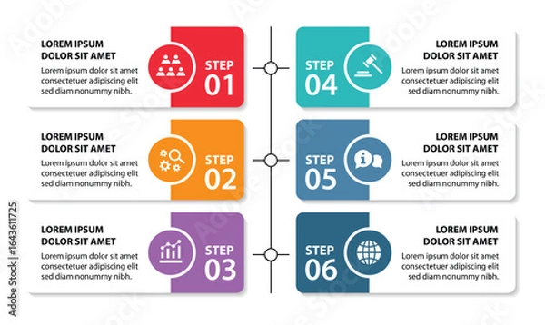 Fototapeta 6 steps infographic template with 6 options. Flowchart that can be used for business report, data visualization and presentation. Timeline infographic elements vector illustration.
