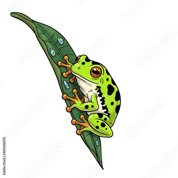 Fototapeta Adorable Green Tree Frog on Leaf