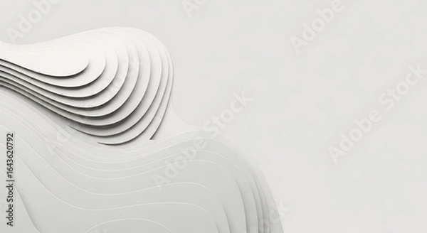 Obraz White paper-cut layered topographic abstract on white background, 3D render with copy space