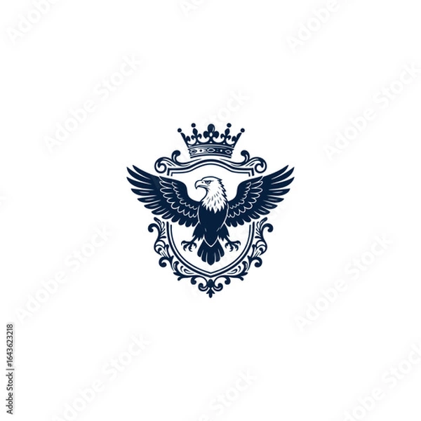 Fototapeta logo illustration of an eagle in a royal crest. Intricate linework emphasizes power, nobility, and elegance, perfect for heraldry, luxury, and corporate