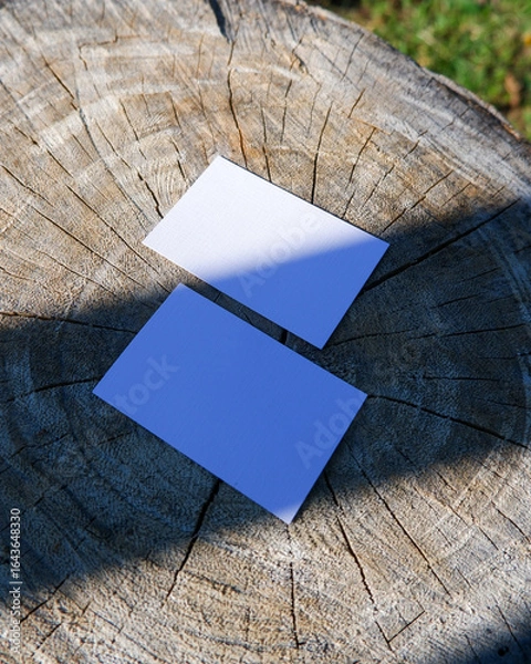 Obraz plain business card mockup on the sliced wood background natural scene