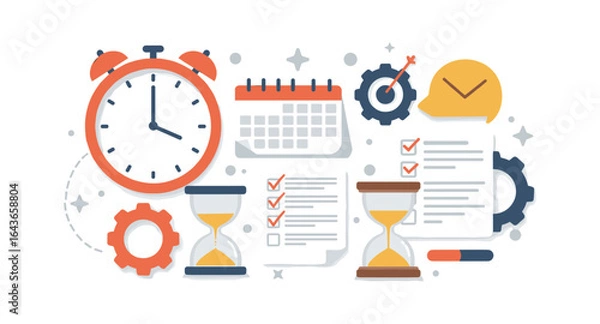 Fototapeta Time management and productivity tools in a modern flat design